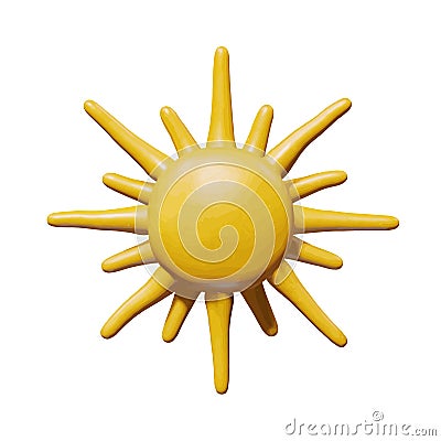 Realistic yellow plastic summer sun 3D sculpture Vector Illustration