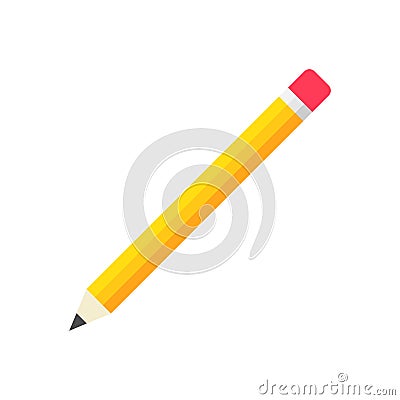 Realistic yellow wooden pencil with rubber eraser icon in flat s Vector Illustration