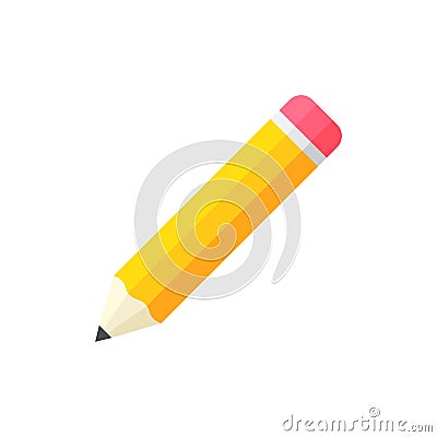 Realistic yellow wooden pencil with rubber eraser icon in flat s Vector Illustration
