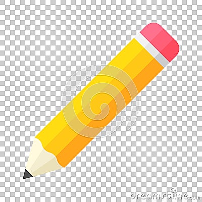 Realistic yellow wooden pencil with rubber eraser icon in flat s Vector Illustration