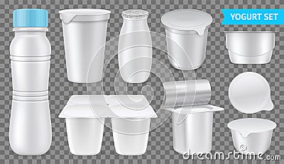 Realistic Yogurt Transparent Icon Set Vector Illustration