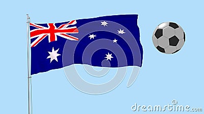 Realistyczna trzepotliwa flaga Australia i piłki nożnej piłka lata wokoło na przejrzystym tle, 3d rendering, PNG format z Al ilustracji Realistyczna trzepotliwa flaga Australia i piłki nożnej piłka lata wokoło na przejrzystym tle, 3d rendering, PNG format z Al ilustracji
