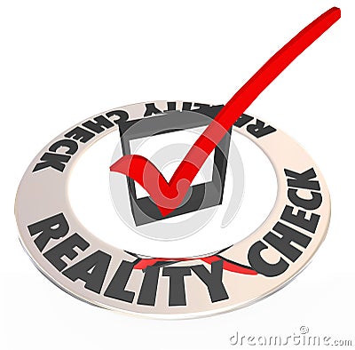 Reality Check Mark Box Realistic Potential Possibility Stock Photo