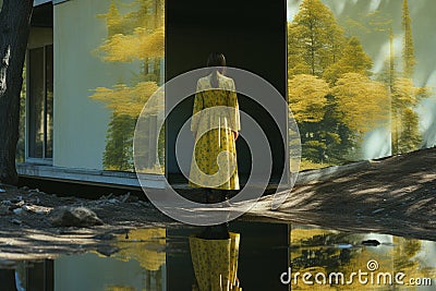 Reality Distorted: A Surreal Journey Through Mirrors and Reflections Stock Photo