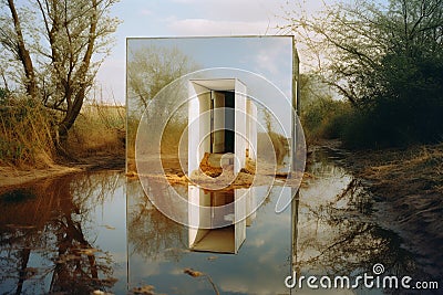 Reality Distorted: A Surreal Journey Through Mirrors and Reflections Stock Photo