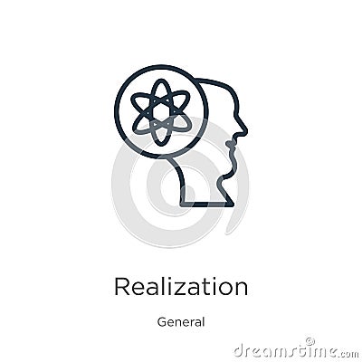 Realization icon. Thin linear realization outline icon isolated on white background from general collection. Line vector Vector Illustration