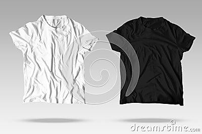 Reallistic T-Shirt Twin Unisex Black and White Mockup Stock Photo