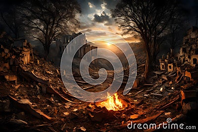 Realm of the Departed: Abandoned World of Horror, Mummies, and Fiery Graves Stock Photo