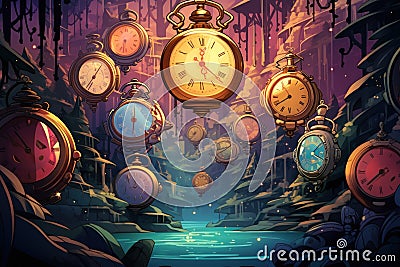 Time-traveling pocket watches, allowing glimpses into past and future moments - Generative AI Stock Photo