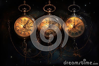 Time-traveling pocket watches, allowing glimpses into past and future moments - Generative AI Stock Photo