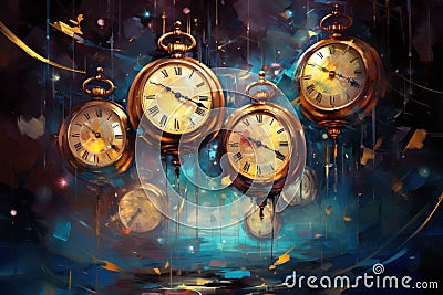 Time-traveling pocket watches, allowing glimpses into past and future moments - Generative AI Stock Photo