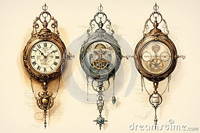Time-traveling pocket watches, allowing glimpses into past and future moments - Generative AI Stock Photo