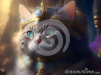 Realm of Whisker Wizards: Captivating Fantasy Cat Artwork Stock Photo