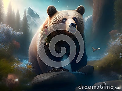 Realm of the Wild: Enchanting Bear in Fantasy Artwork for Sale Stock Photo