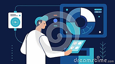 Realtime Monitoring An illustration of the screen displaying realtime imaging data during a scan with the technician Vector Illustration