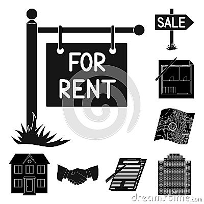 Realtor, agency black icons in set collection for design. Buying and selling real estate vector symbol stock web Vector Illustration