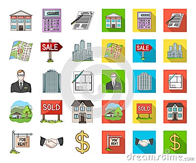 Realtor, agency cartoon,flat icons in set collection for design. Buying and selling real estate vector symbol stock web Vector Illustration