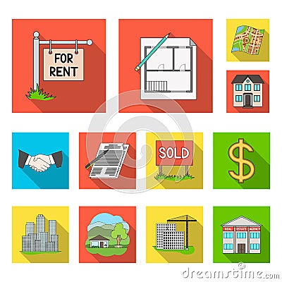 Realtor, agency flat icons in set collection for design. Buying and selling real estate vector symbol stock web Vector Illustration