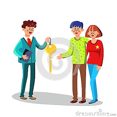 Realtor Giving House Key To New Owners Vector Vector Illustration