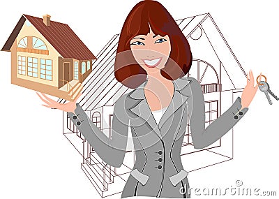 Realtor with model of the house Stock Photo