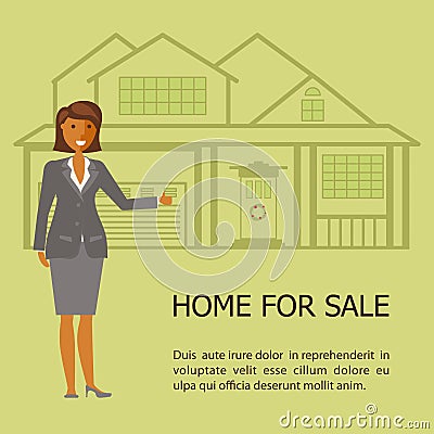 Realtor with placard for sale Vector Illustration