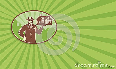 Realtor Real Estate Salesman House Retro Cartoon Illustration