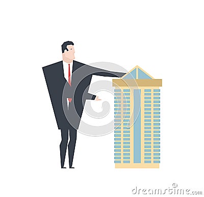 Realtor shows House. office building for sale. Vector illustration Vector Illustration