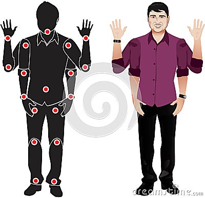 Realystic character in shirt, animation ready vector doll with separate joints. Gestures and joints Vector Illustration