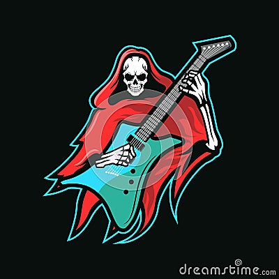 Reaper Skull Playing on Electric Guitar Vector Illustration