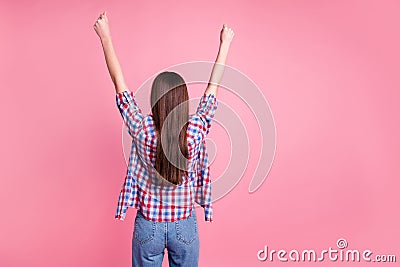 Rear back behind view portrait of her she nice-looking attractive pretty well-groomed straight-haired teenage girl Stock Photo
