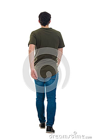 Rear guy walking full body Stock Photo