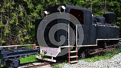 Rear part with cab for engine driver on old Czechoslovak steam locomotive displayed as exhibit in outdoor museum Editorial Stock Photo