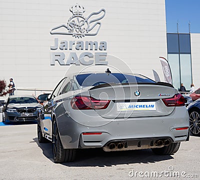 Rear shot of the BMW M4 CS in the parking of the Jarama Race Editorial Stock Photo