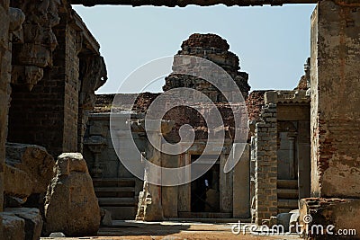 Rear side gopuram tower at the Vijaya Vittala Temple at Hampi Stock Photo