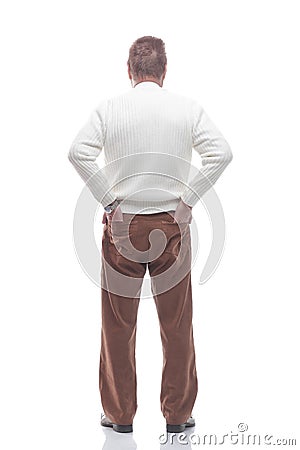 Rear view. adult casual male looking at blank screen Stock Photo