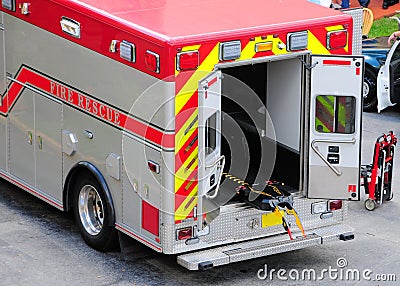 Rear view of ambulance fire engine in Fl Stock Photo