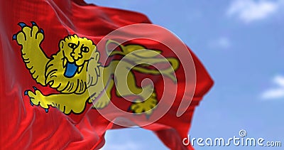 Rear view of the Aquitaine flag waving in the wind on a clear day Stock Photo