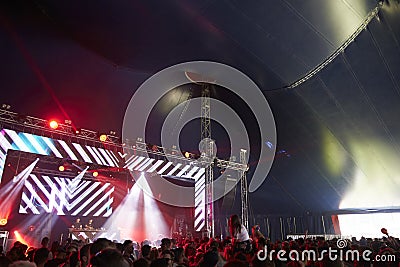 Rear View Of Audience Enjoying Music Festival Editorial Stock Photo