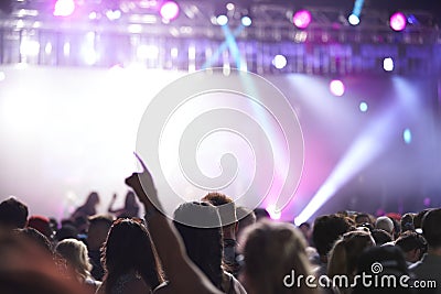 Rear View Of Audience Enjoying Music Festival Editorial Stock Photo