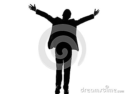 Rear view back business arms outstretched man silhouette Stock Photo