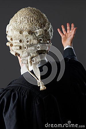 Rear View Of Barrister Making Speech In Court Stock Photo
