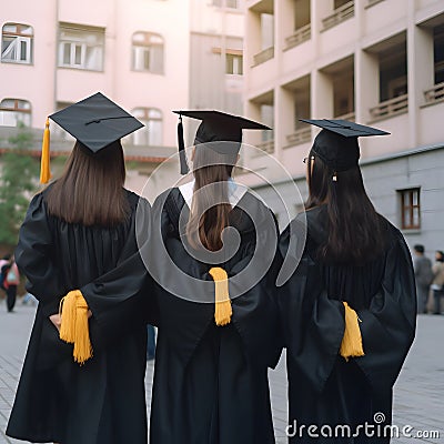 Rear view of celebrating young graduated students Stock Photo