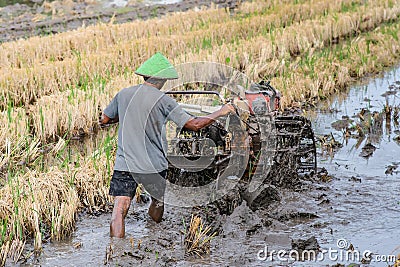 Rear view of farmer cultivating his land in Yogyakarta, 20 February 2023 Editorial Stock Photo