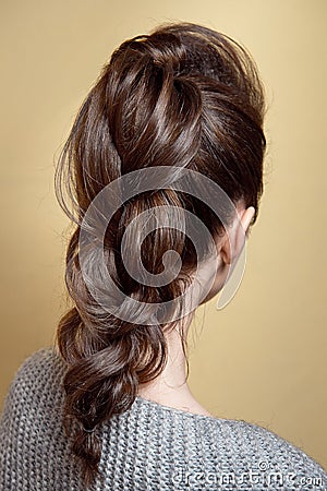 Rear view of female hairstyle volume braid. Stock Photo