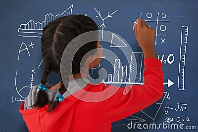 Composite image of rear view of girl with braided hair holding chalk Stock Photo