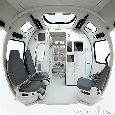 Rear view of the interior of an open ambulance helocopter isolated on a white background Stock Photo
