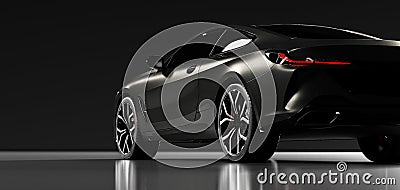 Rear view of modern black premium car in studio light Cartoon Illustration