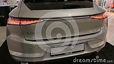 Rear view of modern french battery electric compact car DS 4 Crossback E-Tense Editorial Stock Photo