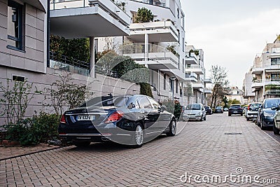 Rear view of new luxury Mercedes-Benz Maybach S500 limousine Editorial Stock Photo