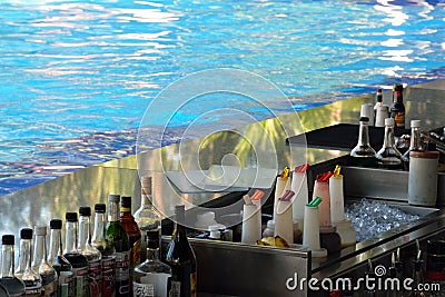 Rear view of Poolside bar ready to serve drinks Editorial Stock Photo